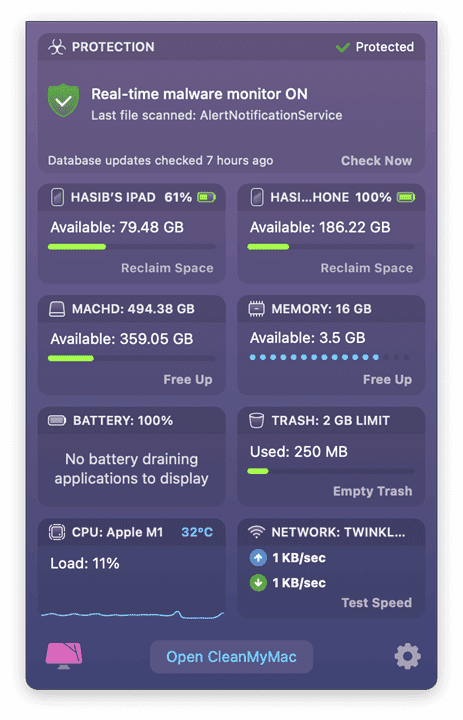 cleanmymac x menu bar widget