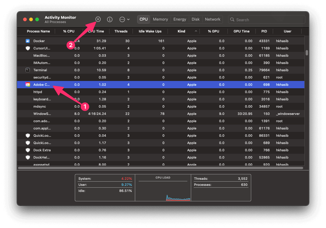 force quit app activity monitor