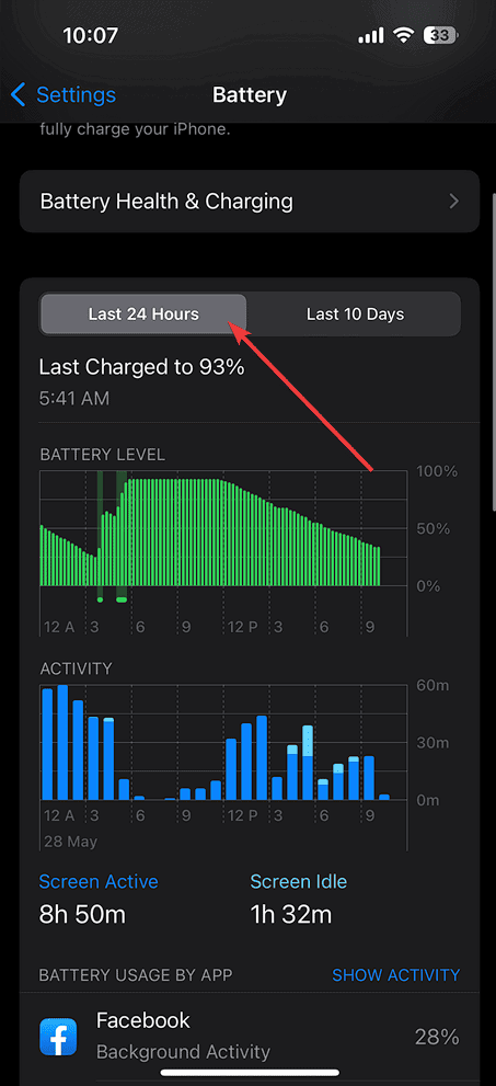 tapipng 24h battery usage iphone