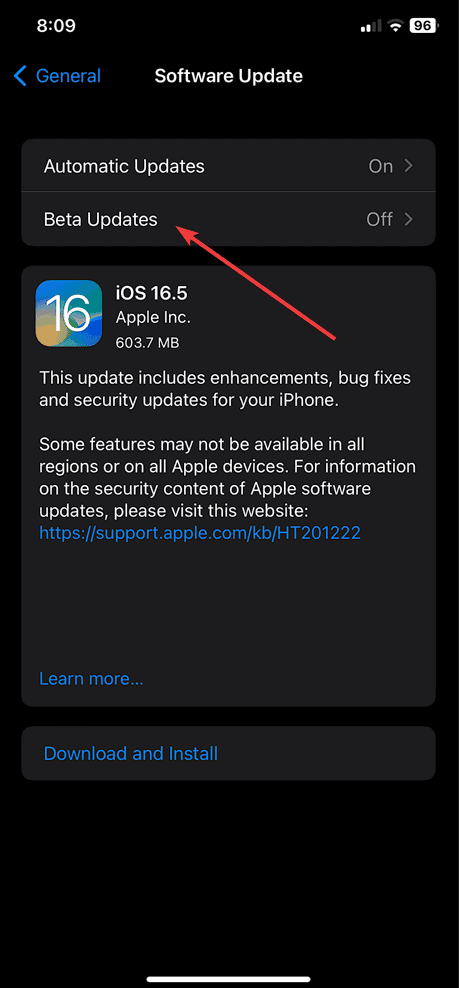 tapping beta updates iphone