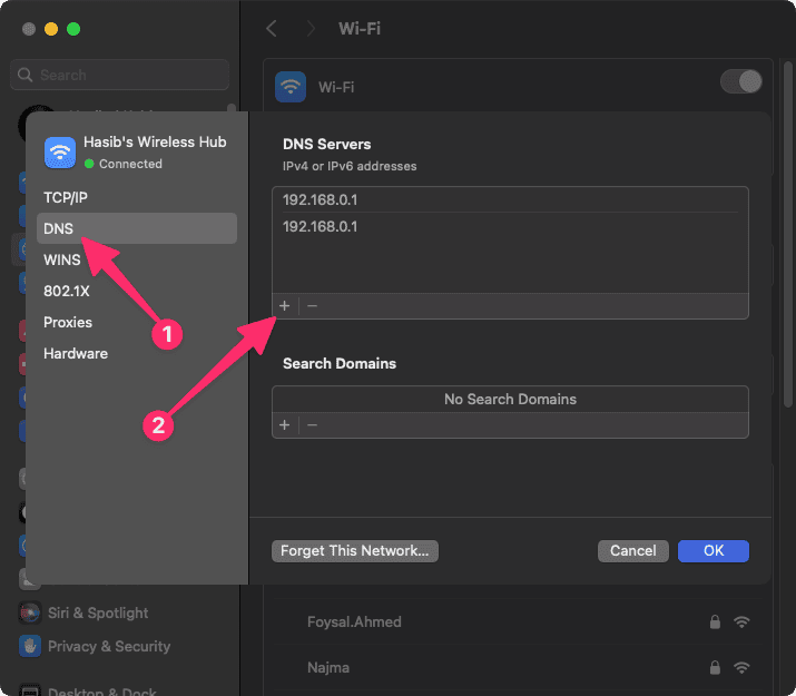 Adding dns address macos