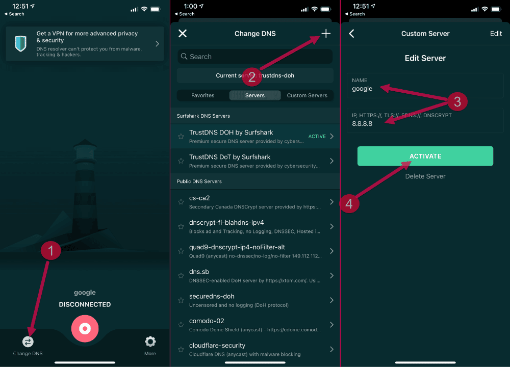 change dns using trust dns iphone