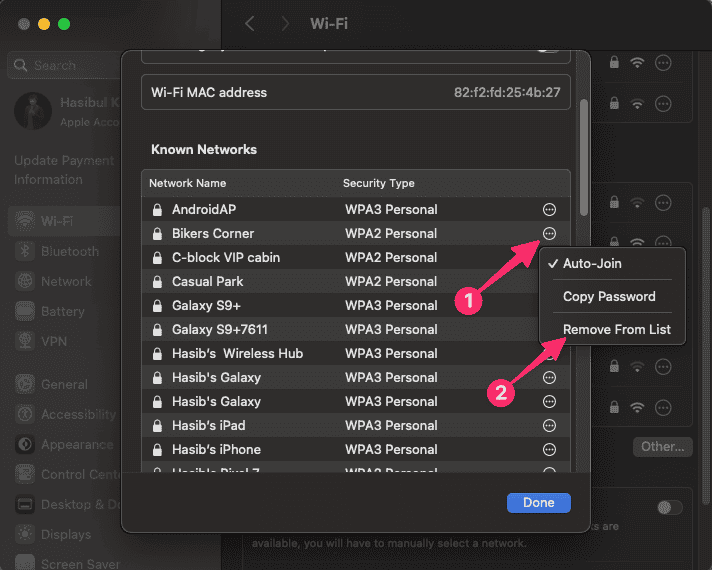 Removing known wifi networks macos